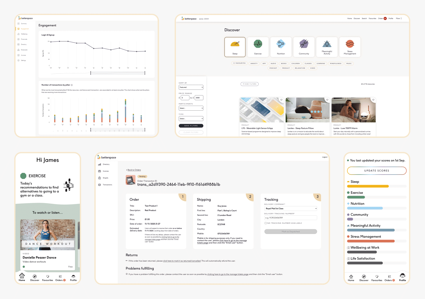 A collage of screenshots of various Betterspace interfaces.